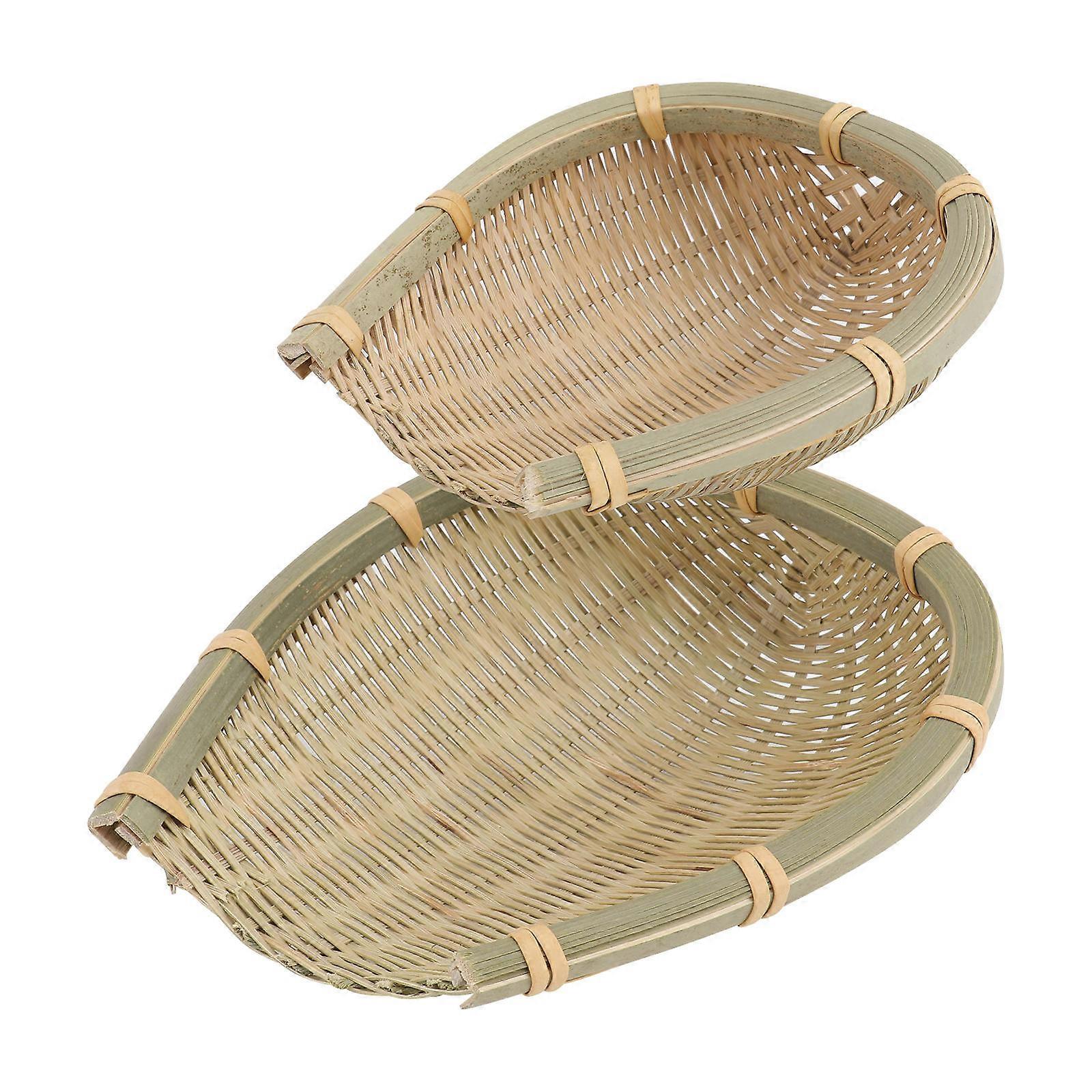 Green Woven Basket for Storage Use Decorative Bamboo Design 2pcs