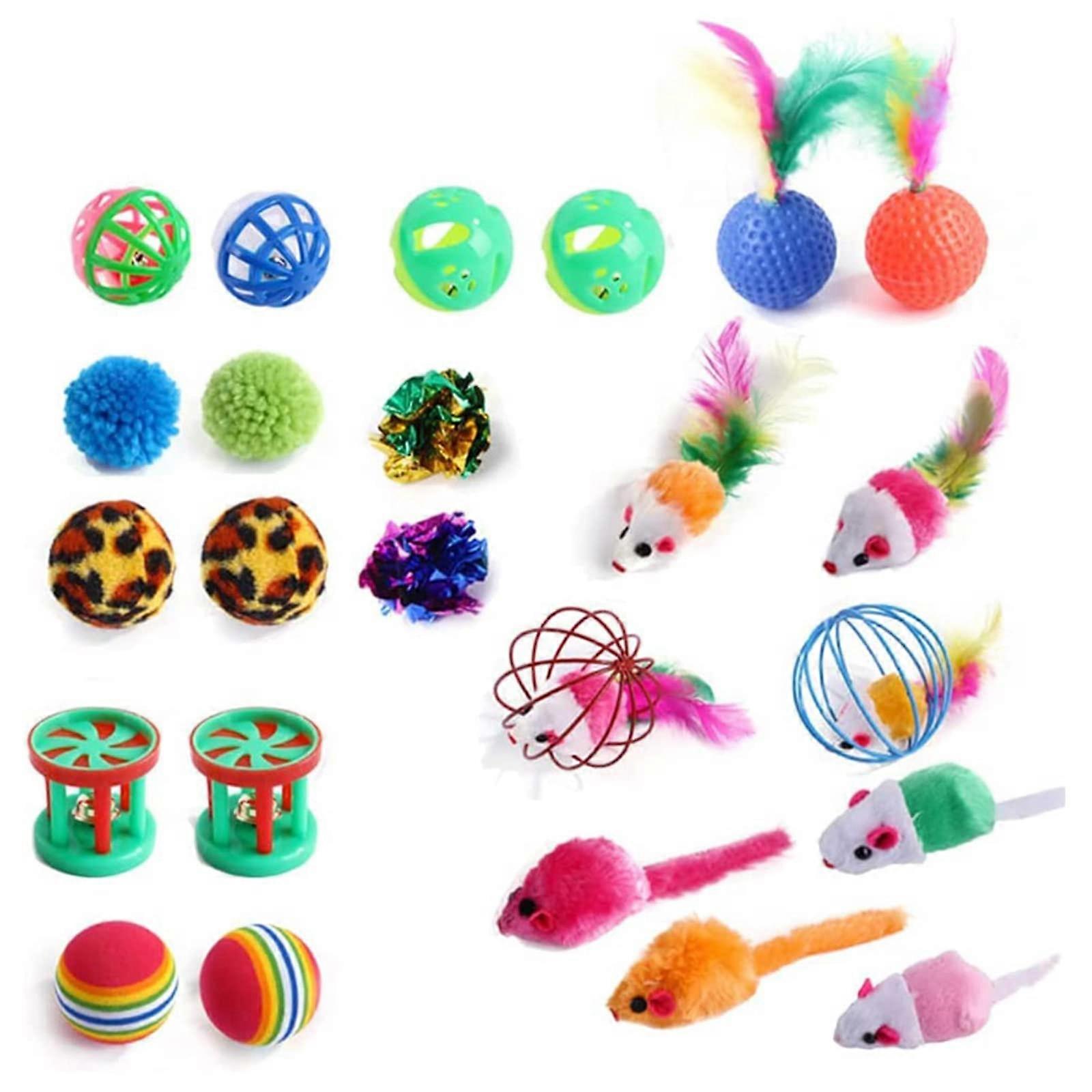 Cat Toy Set 24-Piece Interactive Cat Toys With Plush Mice, Balls, Feathers, Jingle Bell, Variety Pack