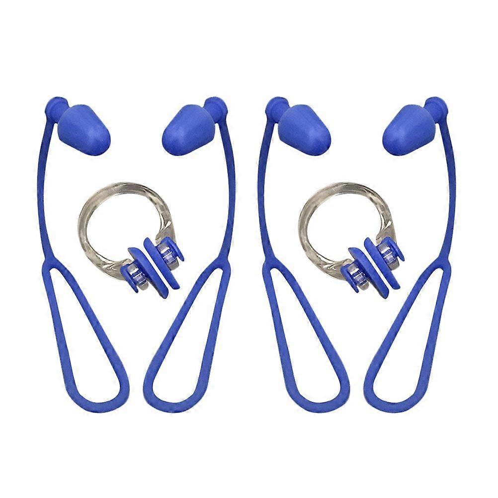 2pcs Nose Clip with Rope Waterproof Earplug Nose Clamp Set for Kids Adults (Blue)