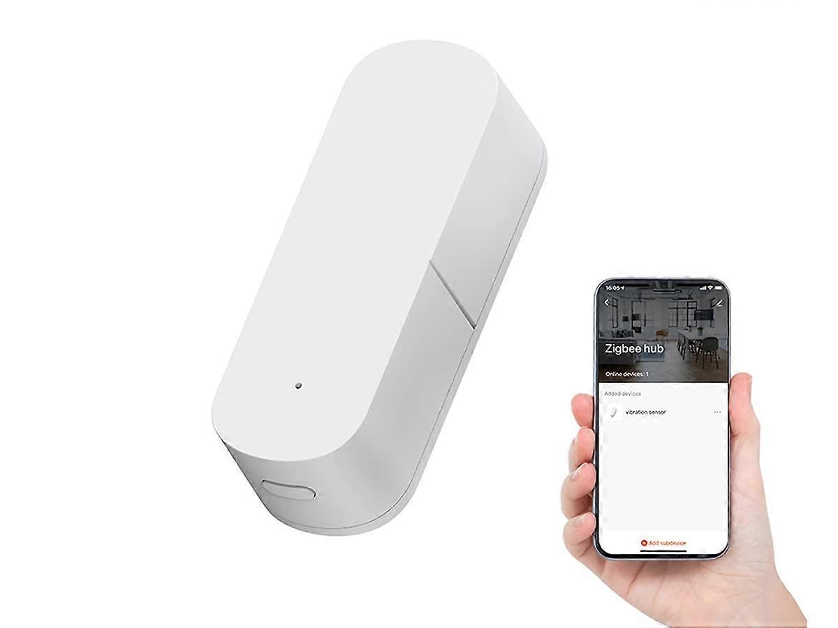 ZigBee Vibration Sensor, 30m Range, White Compact Anti-Theft Device, ZigBee Protocol Compatible, Long Battery Life