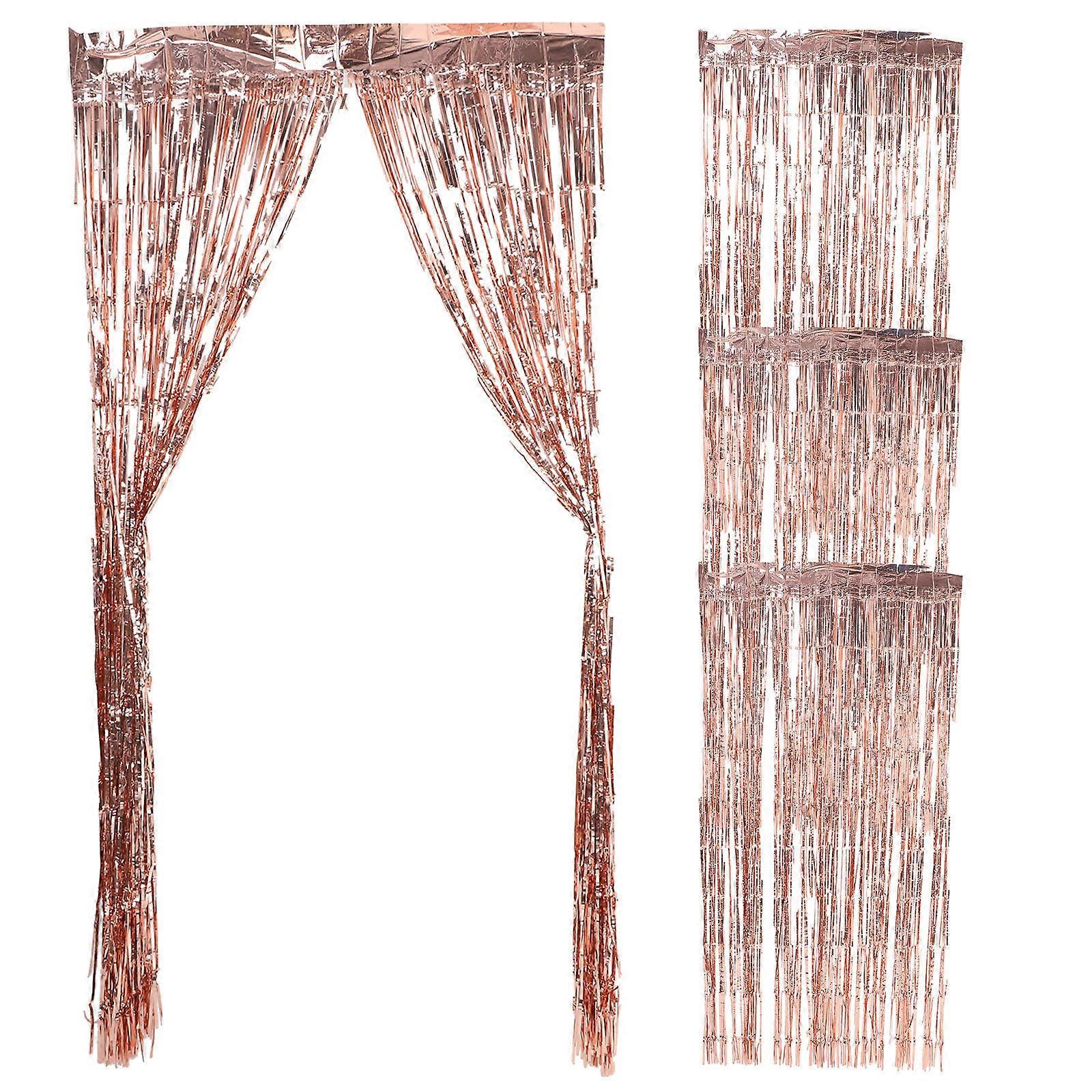 Rose Gold PET Foil Fringe Curtain for Party Decoration with Shiny Effect and Easy Installation 4 Pieces
