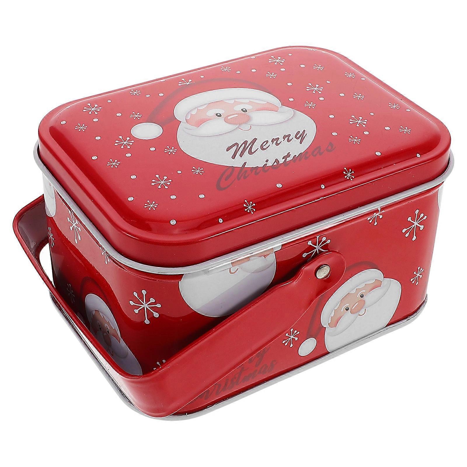 Red Christmas Tin Box with Handle for Holiday Treats Storage and Decorative Candy Jar 4.5 x 3.2 x