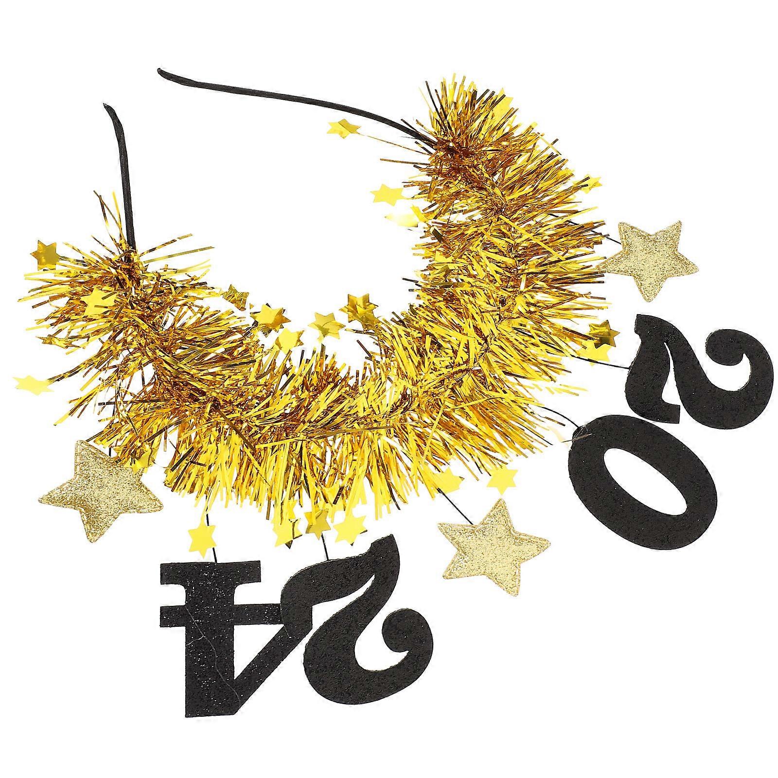 Golden Glitter Headband for New Year Party Decoration with Star Design and 2024 Numbers for Teens and Adults