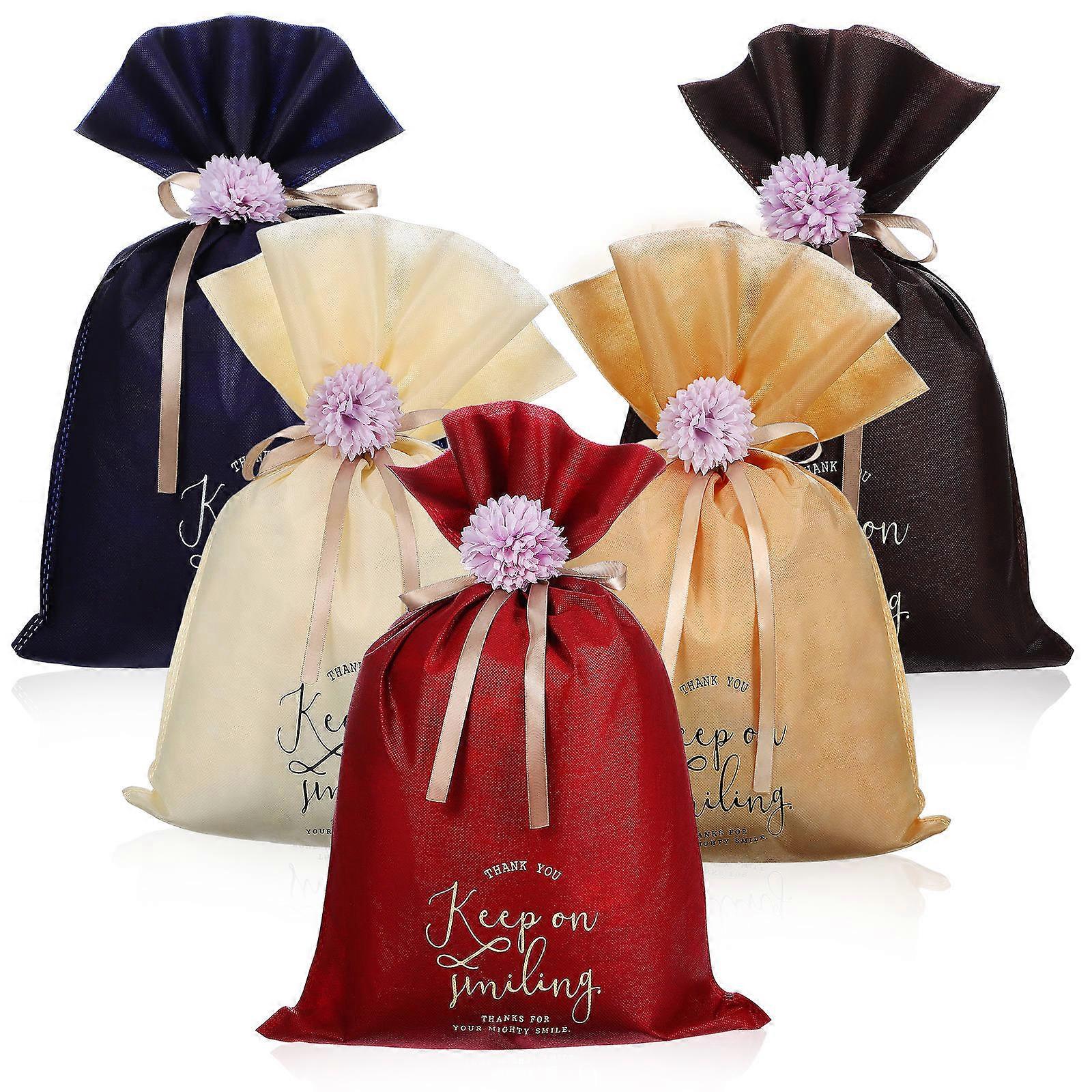 5 قطع أكياس تخزين كبيرة برباط ، غير منسوجة ، متعددة الأغراض لعيد الميلاد ، عيد الحب ، والاستخدام اليومي