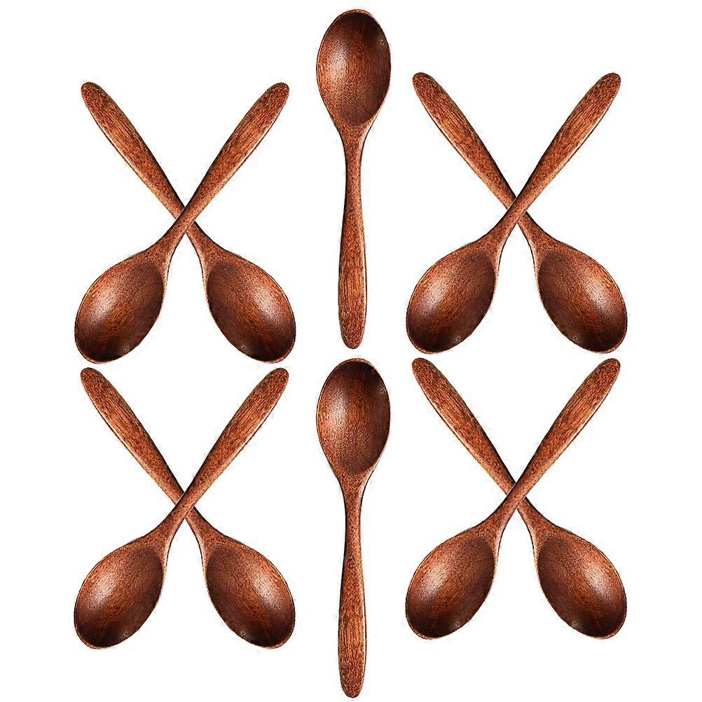 10 Pcs Small Wooden Spoons for Kitchen Use Coffee Color Versatile Design Safe and Convenient