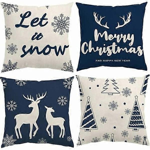 Set of Christmas pillow covers, letter Fawn Snowflake Tree