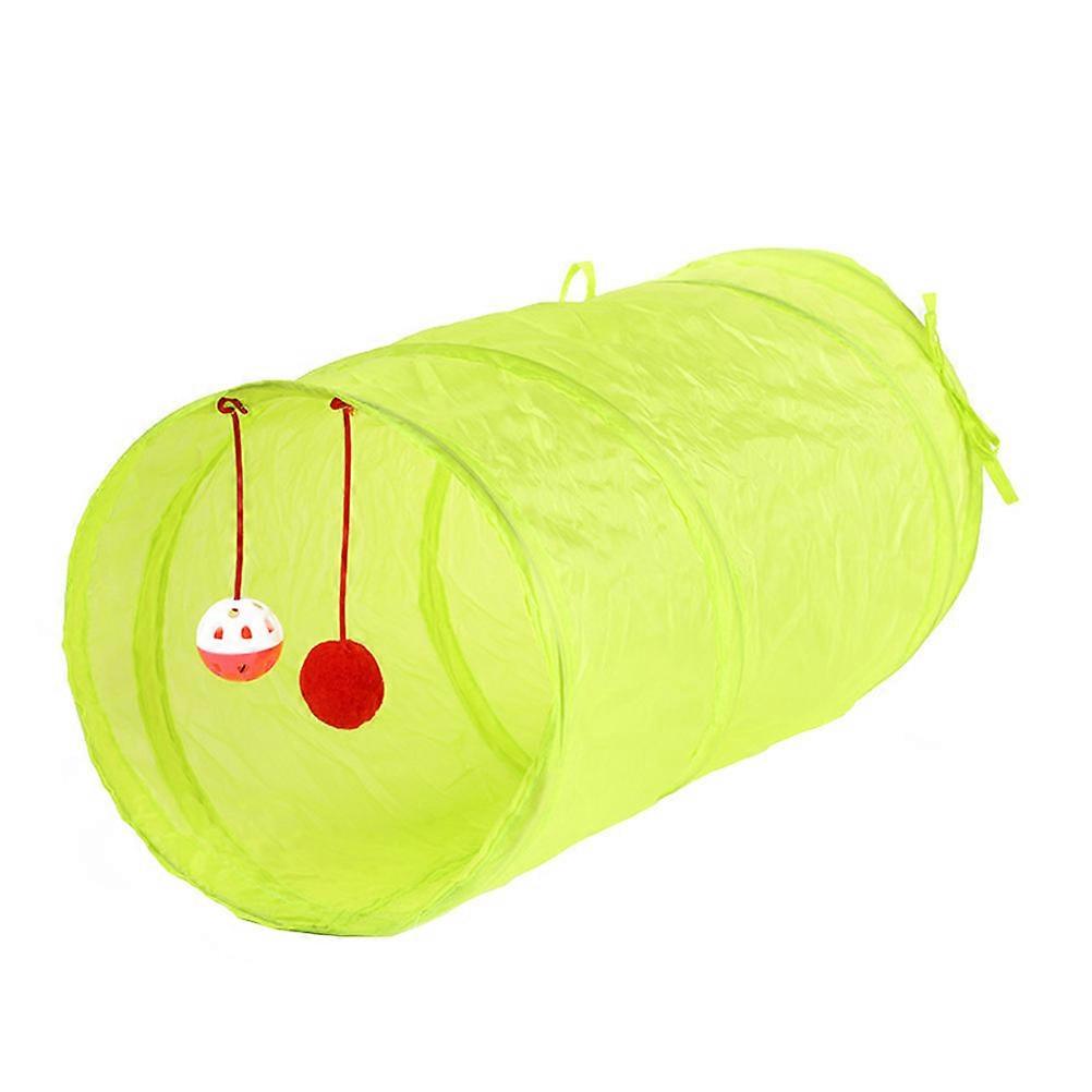 Cute Foldable Cat Tunnel For Cats In Vibrant Fluorescent Green Enhances Playtime Experience 1Set
