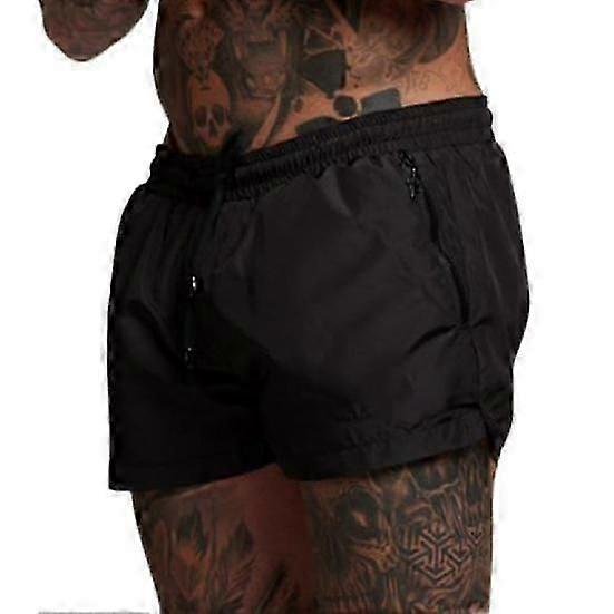 Men Summer Sports Shorts with Zipper Pocket Elastic Waist Drawstring Quick-Dry Shorts Solid Color Outdoor Workout Running Shorts