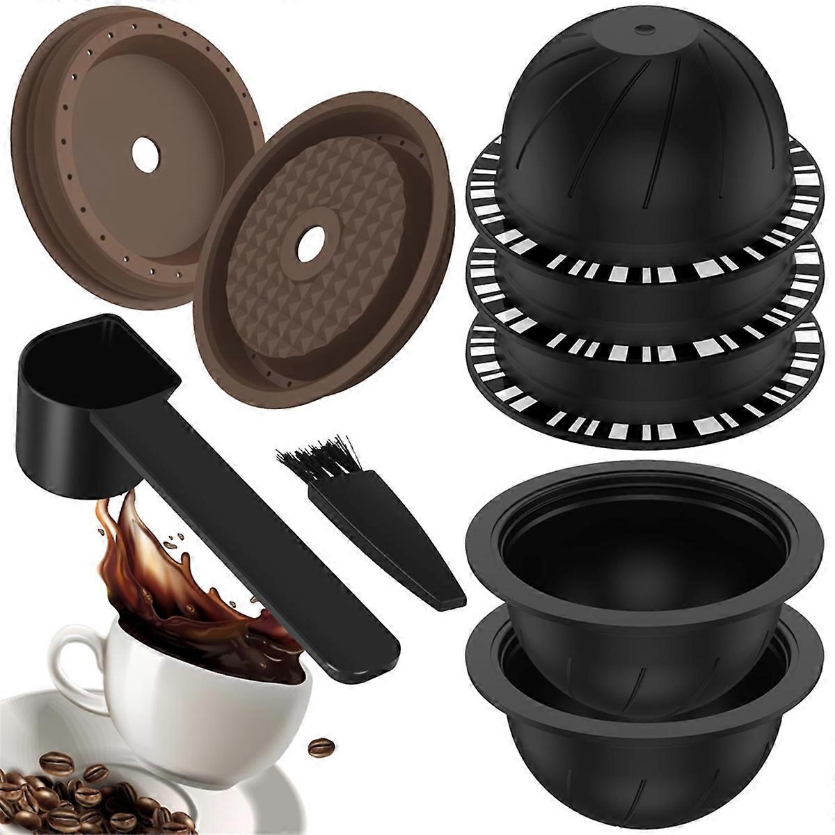 5Pcs Reusable Vertuo Pods for Machine, Coffee Capsule with 2 Silicone Lids 1 Spoon and Brush, (230Ml)