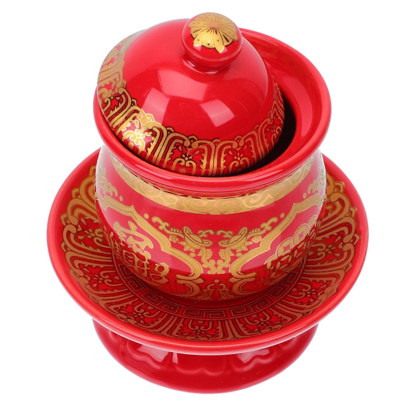 Porcelain Temple Water Cup For Home Use 10x8.5cm Red Shape Ideal For Religious Ceremony 1Pc