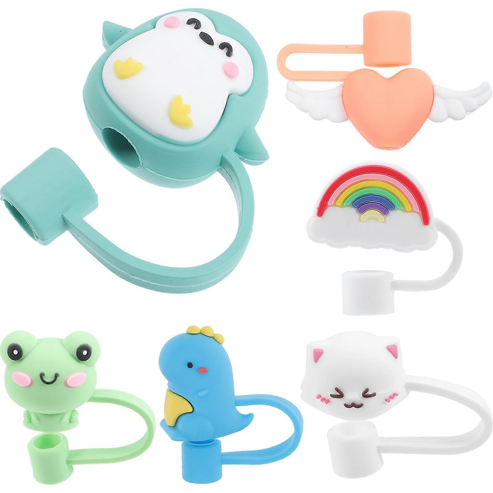6pcs Reusable Silicone Straw Covers with Animal Designs Dustproof, Easy Attach & Remove, Safe Material for Everyday & Party Use