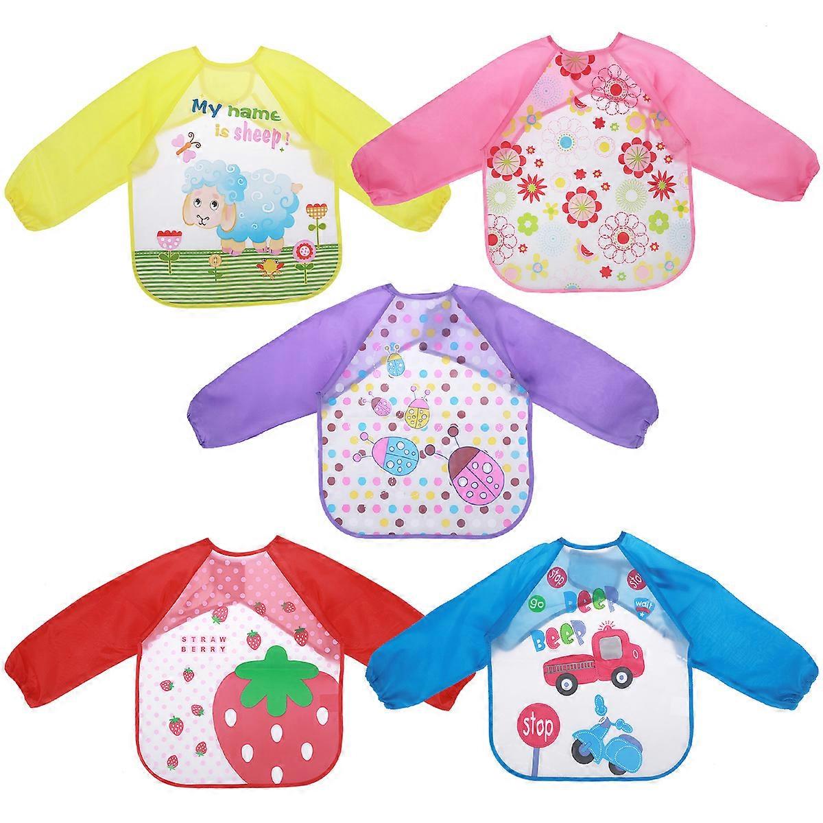 Sleeved Bib Smock for Toddlers Red Strawberry Waterproof Stain Resistant 1 Set