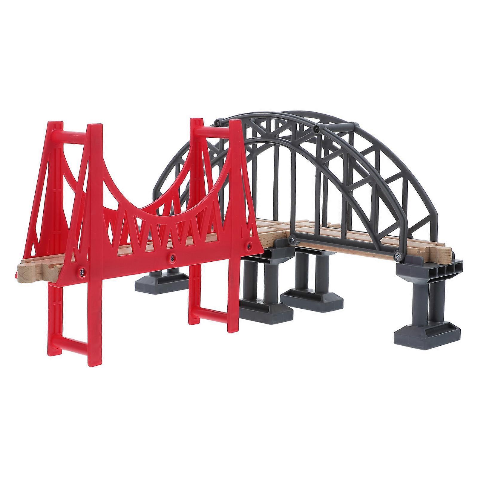 Wooden Train Track Suspension Bridge Set with Supports – Enhances Physics Learning and Spatial Awareness for Educational Construction Play