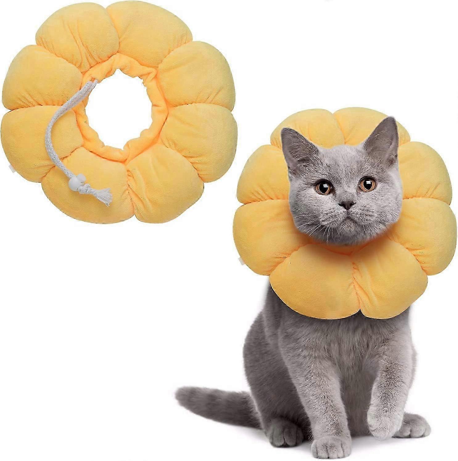 ペットカラーキャットコーン手術後の調整可能な回復カラー猫と小型犬のためのエリザベスサークル、ヒマワリミディアムサイズ