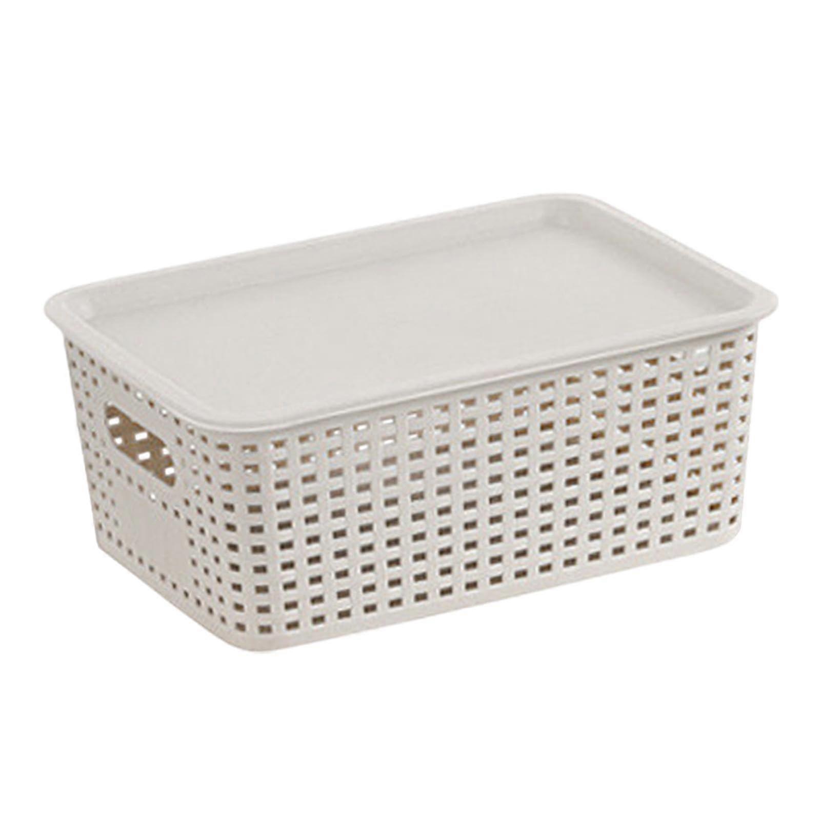 Stackable Storage Baskets with Lid, Foldable Organizer for Kitchen, Playroom, Home, PP, White