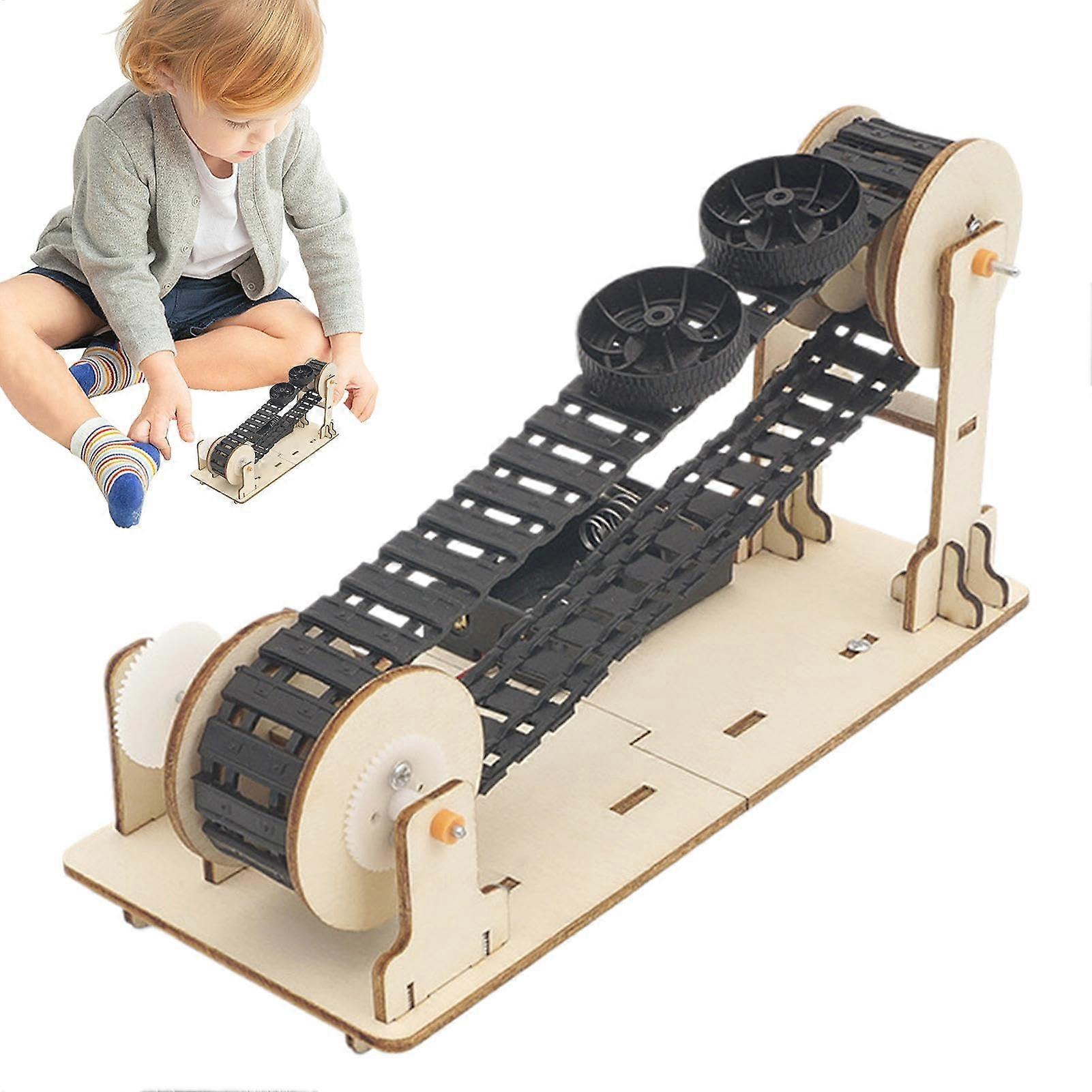 Conveyor Belt Science Kit for Kids, Wooden Engineering Model Toy for Educational Play, Travel and Home