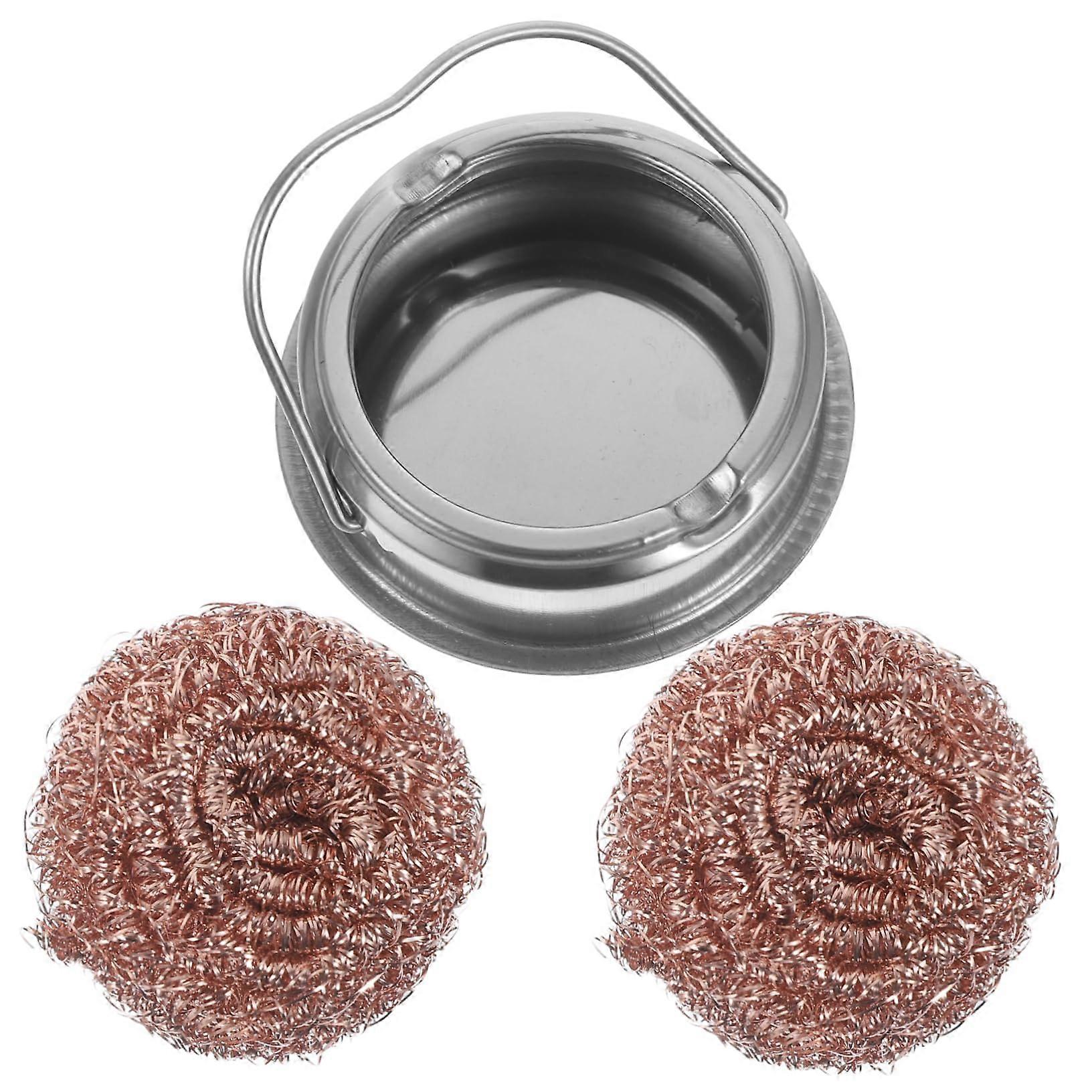 Soldering Tip Cleaner Wire Ball with Base Durable Copper Wire Cleaning Set Temperature-Stable for Precision Soldering Tasks