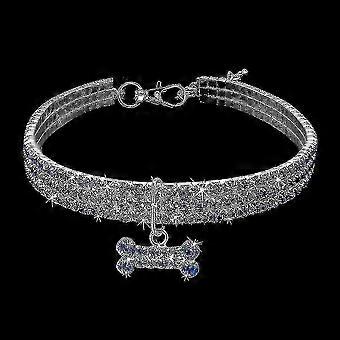 Pet Bone Collar with Rhinestones  Stylish Elastic Necklace for Dogs and Cats