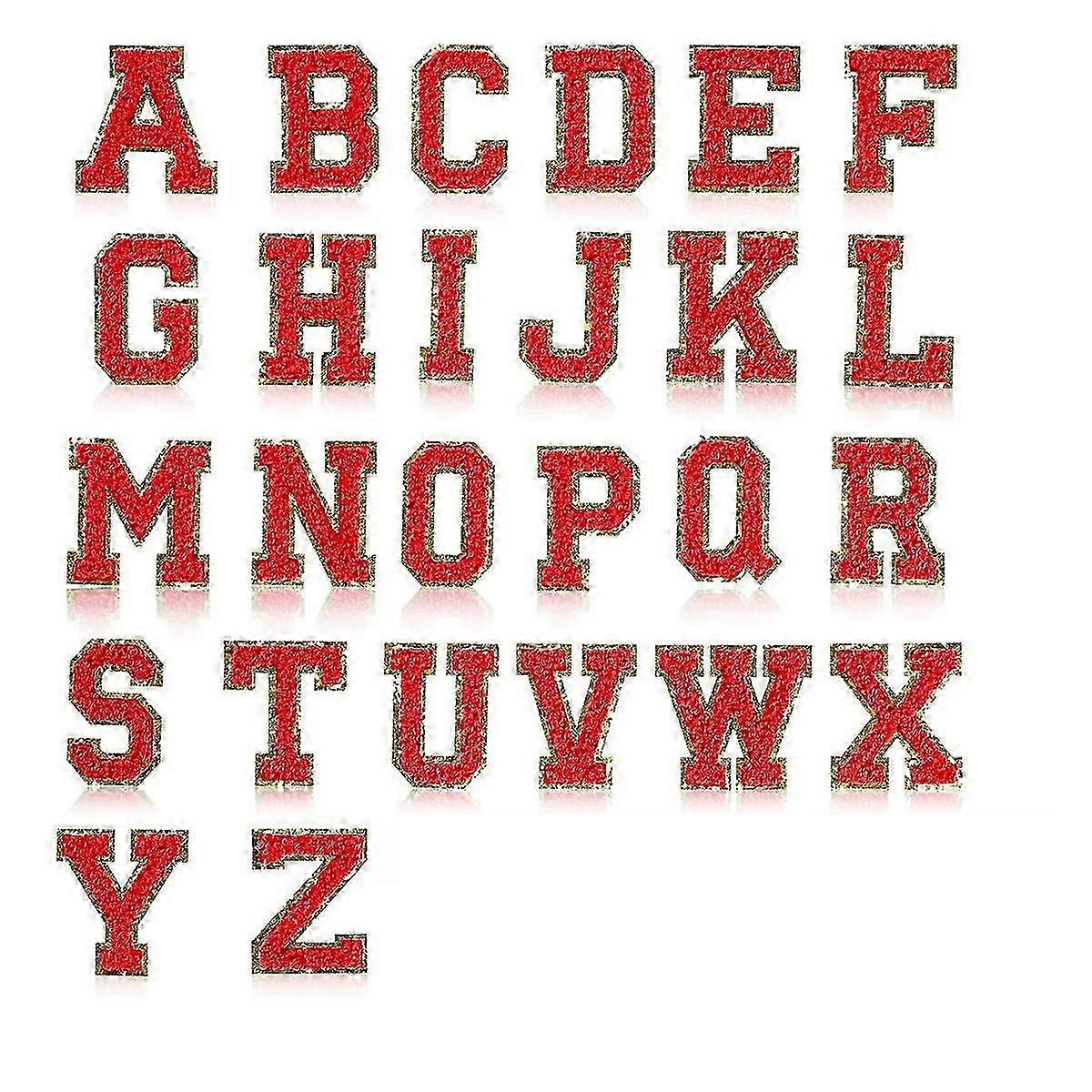26 Piece Self Adhesive Glitter Alphabet Patch Set - Varsity Letter Patches A to Z with Chenille Iron-On A-Z Letter Patches