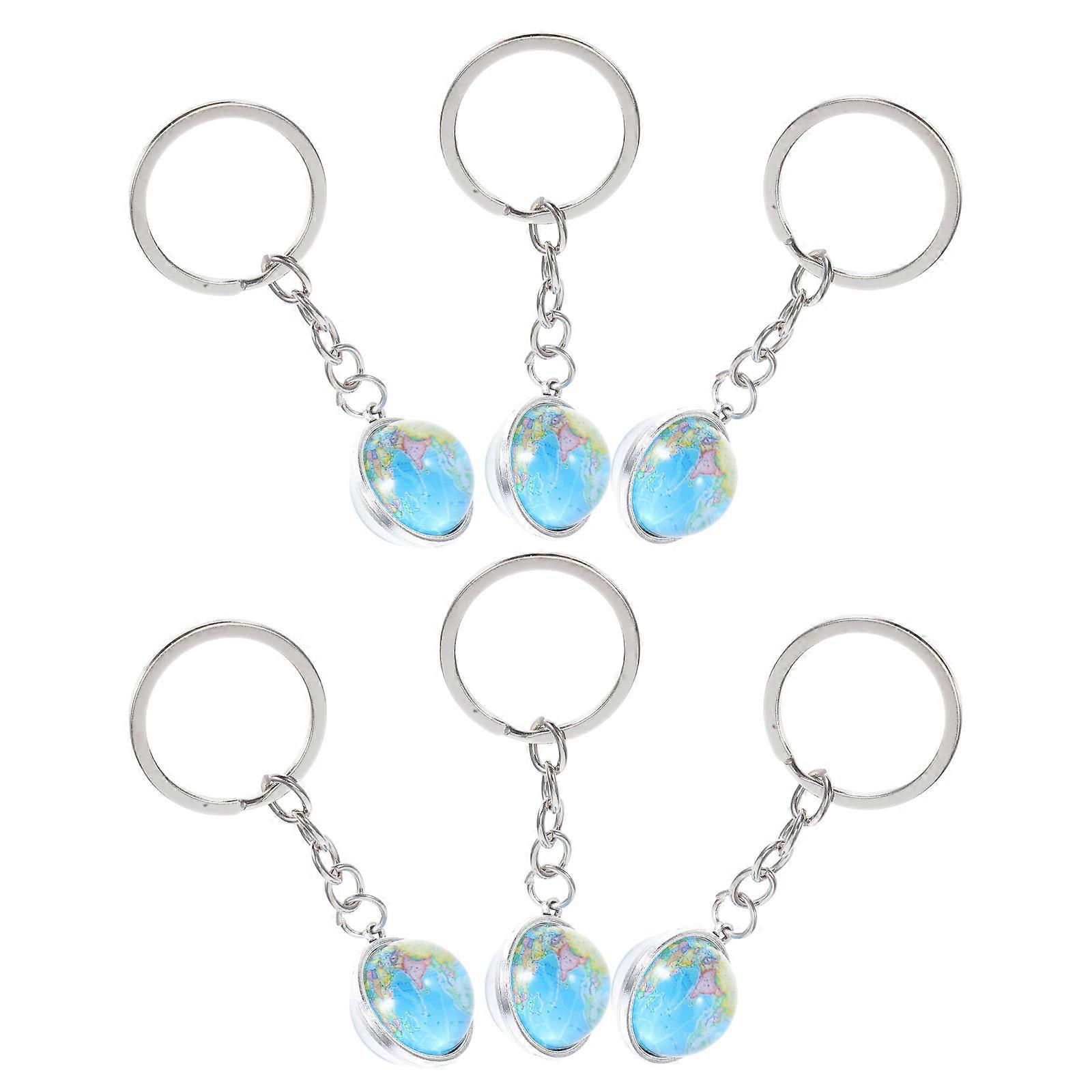 6pcs Mini Globe Charm Keychains – Earth Map Glass Pendant with Ring for Car, Backpack, Purse – Creative Decorative Key Chain