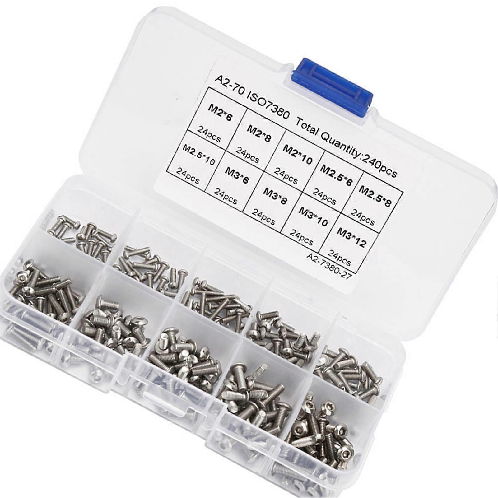 240pcs M2-M3 Stainless Steel Hex Socket Screws, Assorted Sizes