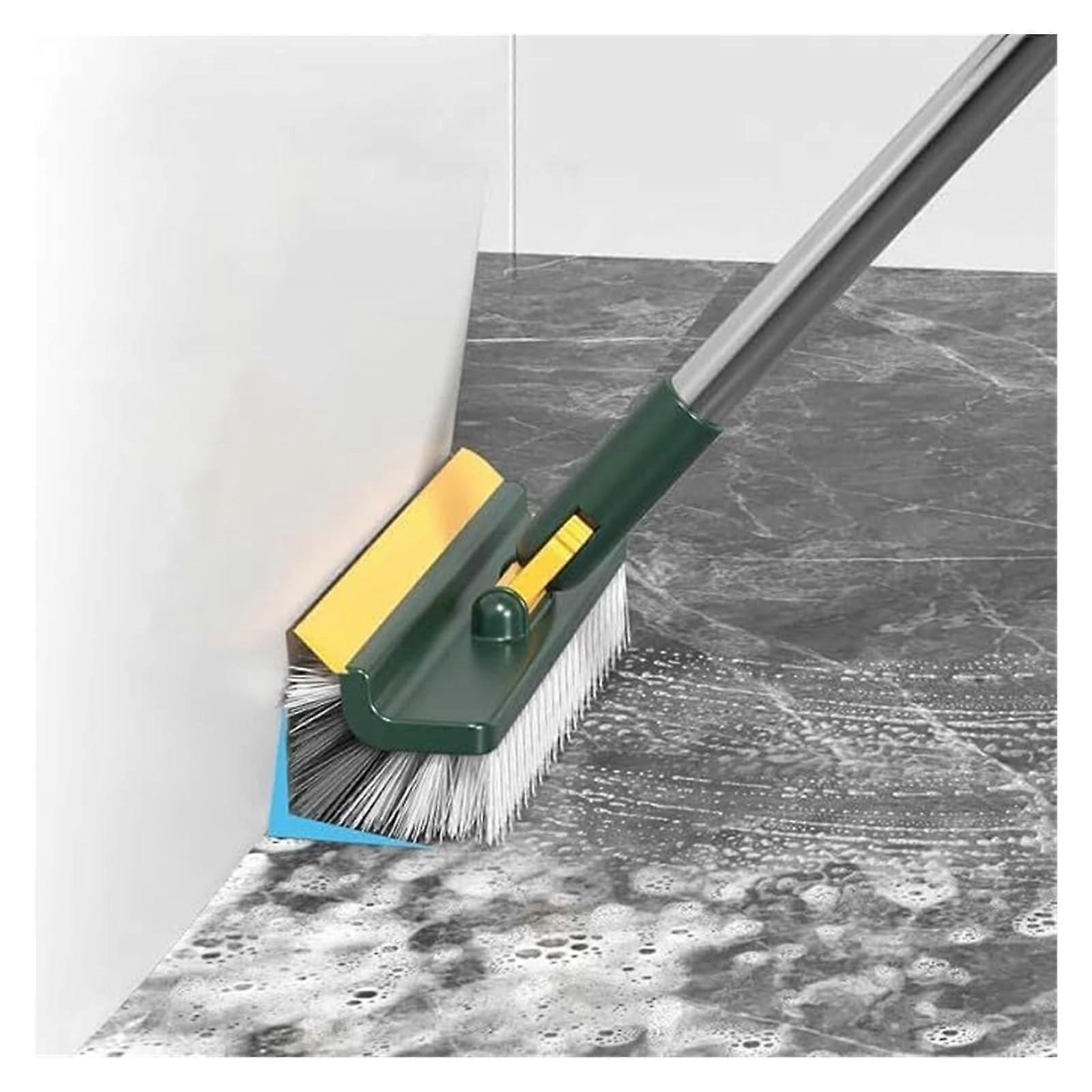3-in-1 Floor Scrub Brush with Long Handle, 180° Rotating Stiff Bristles for Tile, Grout, Walls, Bathroom, Kitchen, Patio Cleaning