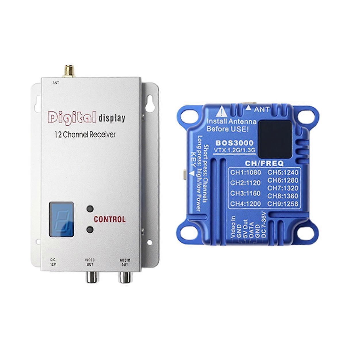 1.2Ghz 1.3Ghz 3W VTX+1.2G 12CH Receiver 3000mW 9 Channel FPV Video Audio Transmitter PAL/NTSC for F