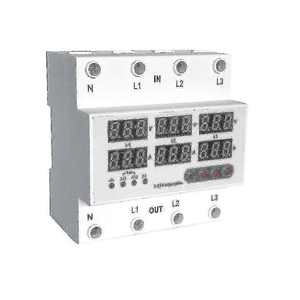 3-Phase Four-wire Din Rail Over and Under Voltage Protector 63A Multifunctional Self-resetting