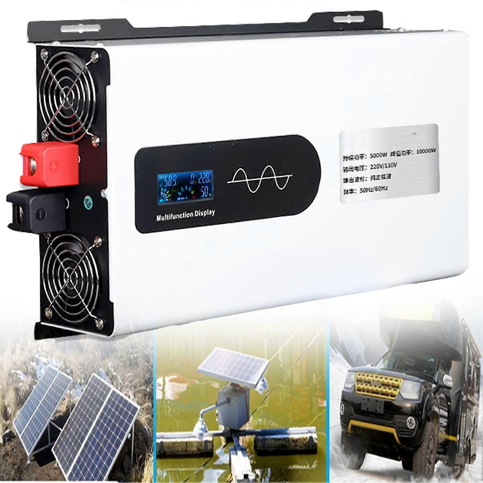 Power Inverter Pure Sine Wave 24V/48V DC To 120V/220V AC 10000W Peak 5000W Continuous Water Pump Induction Cooker 60Hz