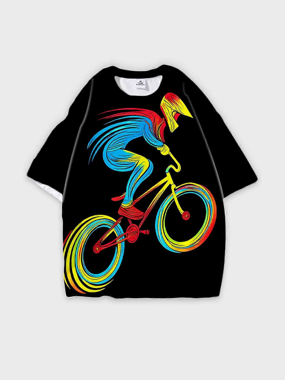 T-Shirt Round Neck, Loose Short Sleeve Pattern Graphic Tee, Unisex Summer Casual Top V3276