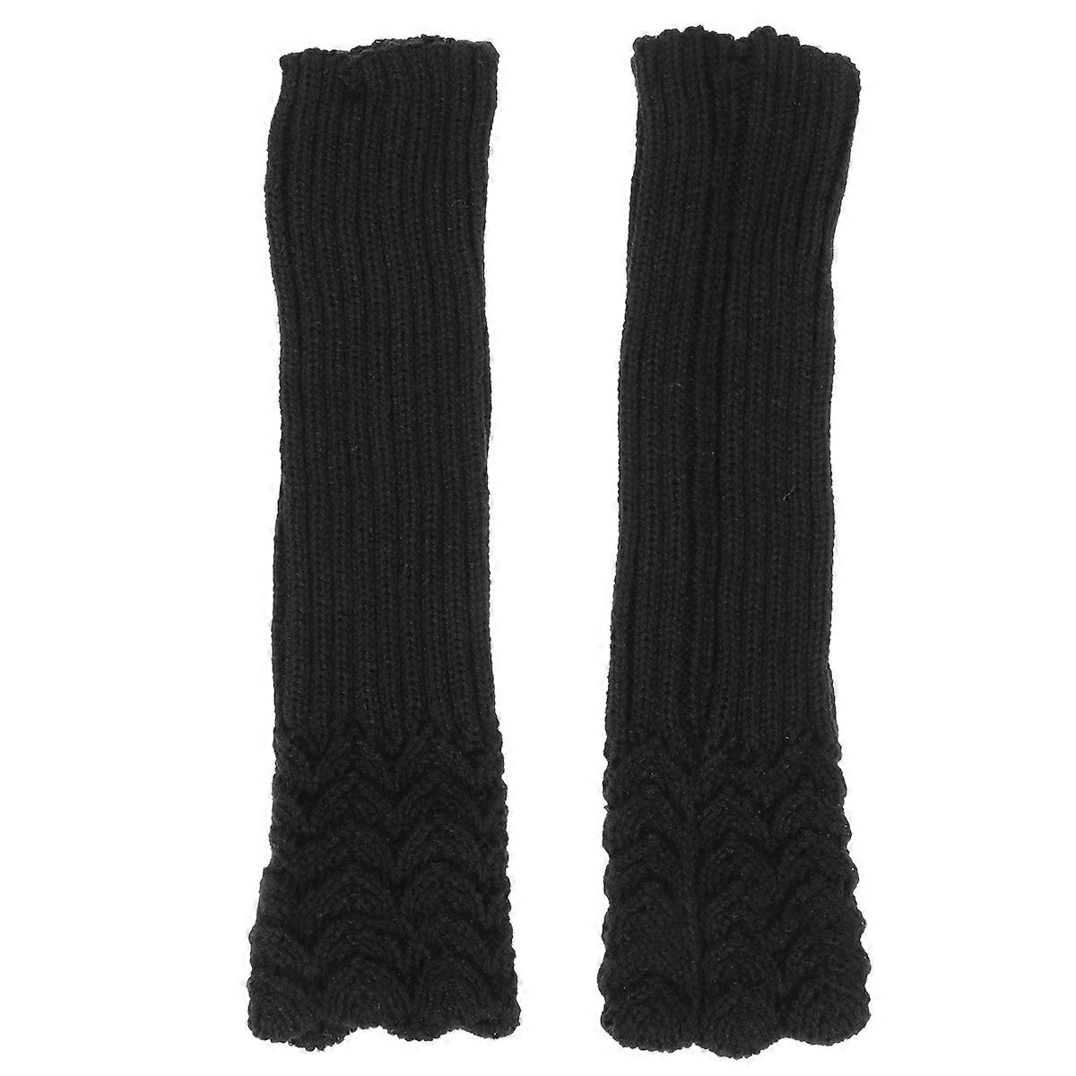 Stylish Half-Finger Gloves 1 Pair Black Knitted Winter Warm Gloves Intended For Women During Winter