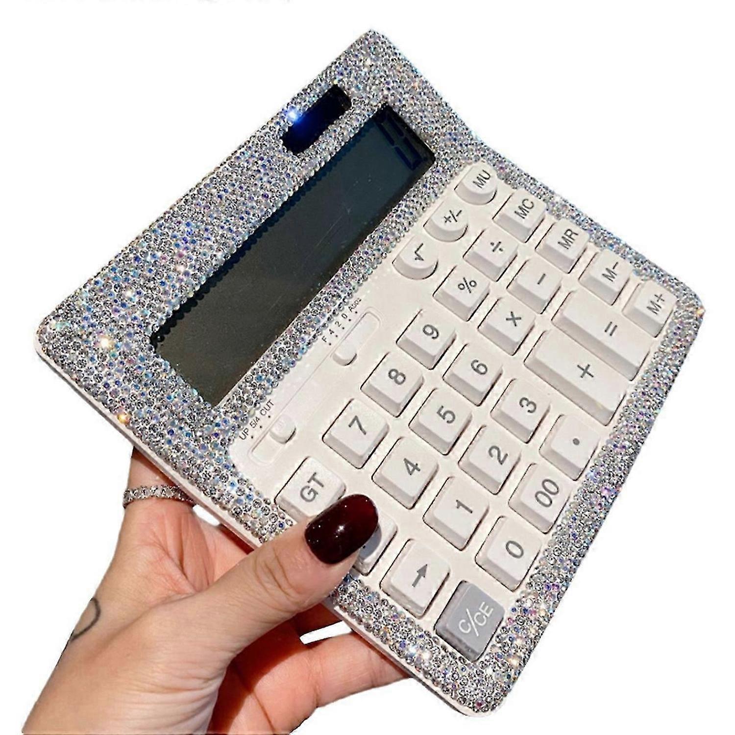 Rhinestone Crystal Calculator, Standard Desk Calculator LCD Display, Battery and Solar Powered Shiny Calculator