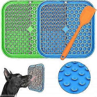 Tapis à lécher pour chien 2025, lot de 3 tapis à lécher avec ventouse et zone pour le lait (tapis à lécher vert pour chien + tapis à lécher bleu pour chat + spatule) pour friandises/nourriture (antidérapant, S