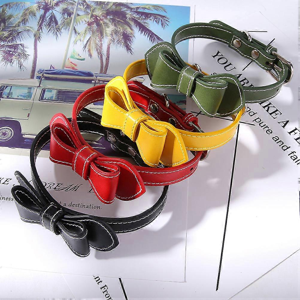 Yellow Bowknot Pet Collar for Pet Use Stylish PU Neck Ring