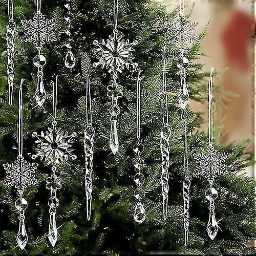 Christmas Ornaments Set for Tree Decorations, Hanging Acrylic Crystal Snowflake Christmas Decoration Icicle Drop Decorations for Winter Christmas Tree