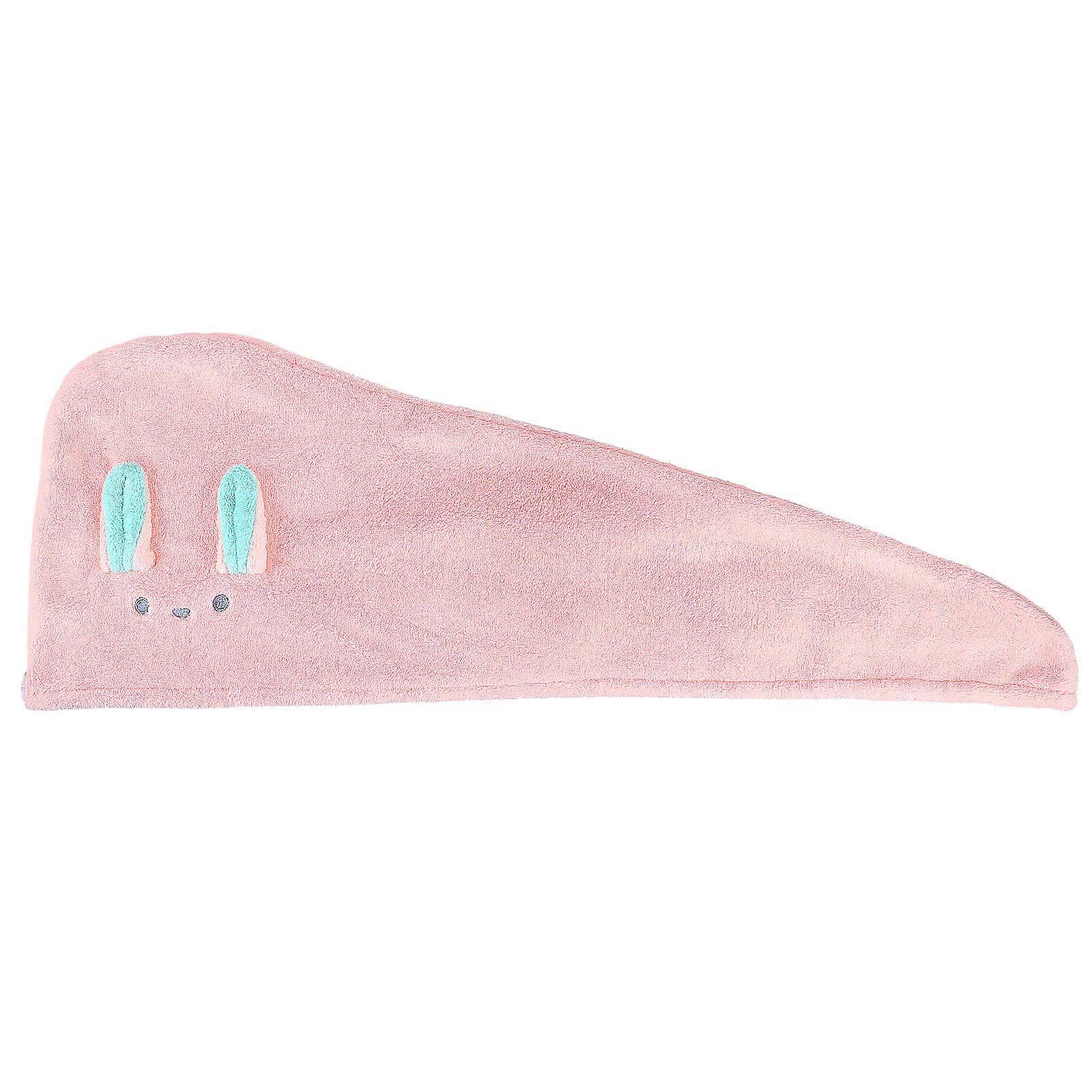 Pink Cartoon Hair Drying Hat for Bathing Use with Absorbent Cotton Fabric