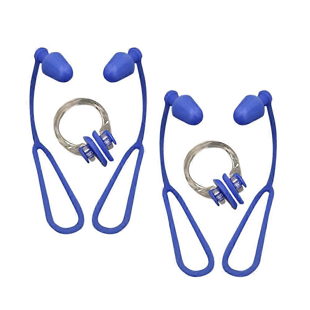 Kids Waterproof Nose Clip Earplug Set with Rope in Blue 2Pcs Pack