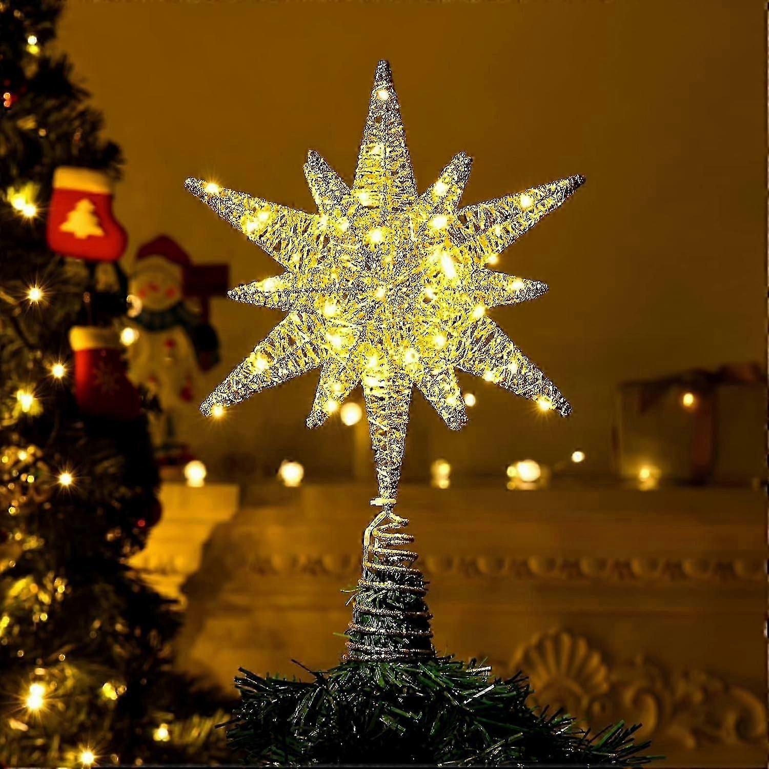 60 LED Lights Metal Star Topper for Christmas Tree Battery Operated Moravian Star 3D Star Treetop Ch