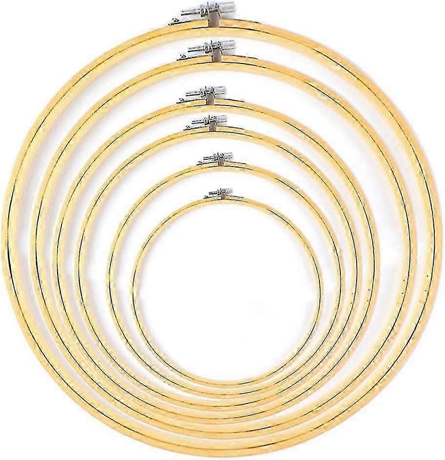 6-Piece Bamboo Round Embroidery Hoop Set, Adjustable for Cross Stitch and Craft Projects