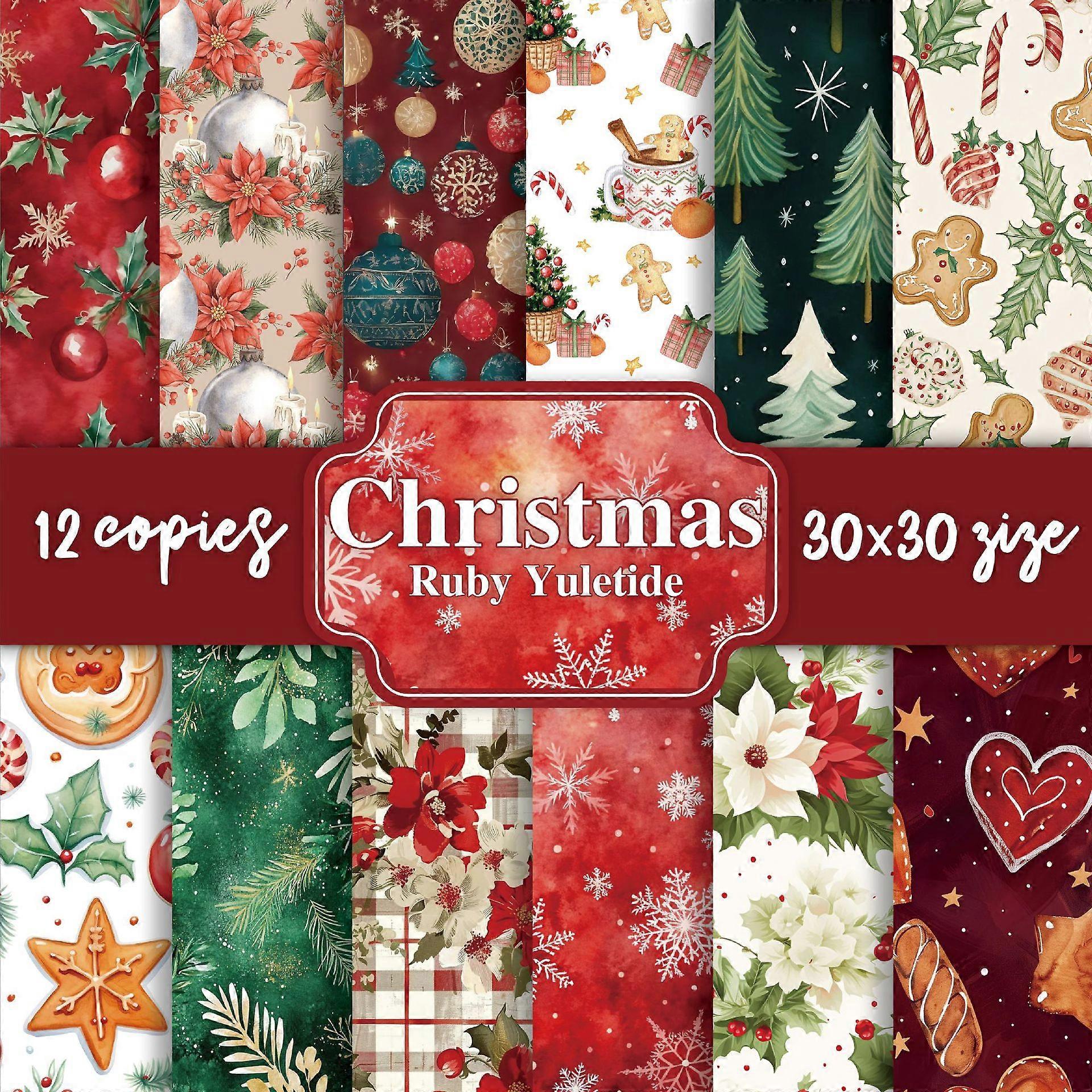 New 24 sheets of material paper Merry Christmas scrapbook hand account paper 30x30cm party collage Amazon