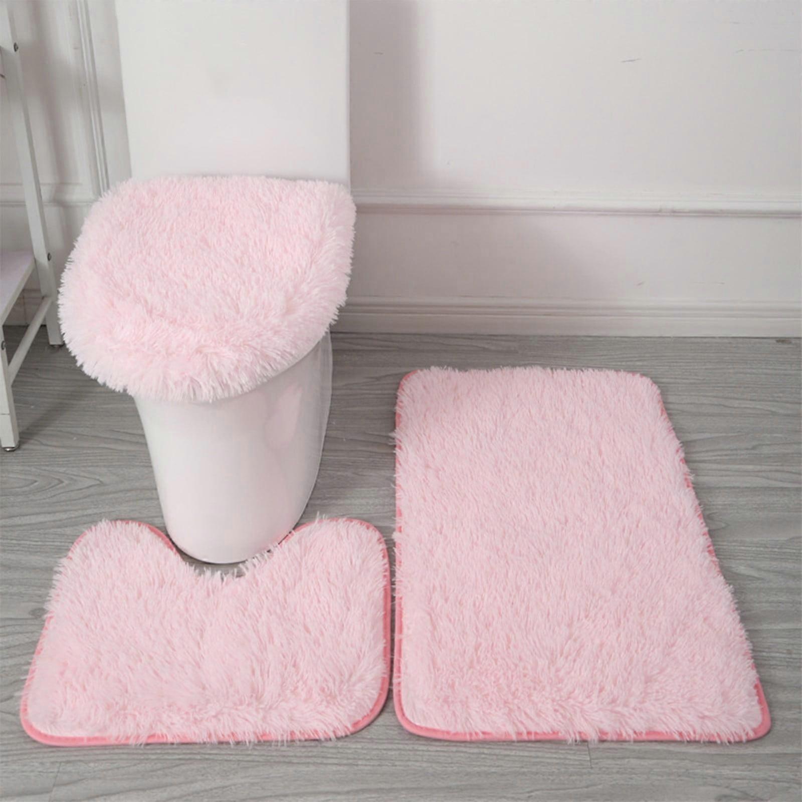 WSBDENLK 3-Piece Super Soft Non-Slip Bathroom Carpet Set, Absorbent Plush Bath Mat & Toilet Floor Mat Compatible with Tub