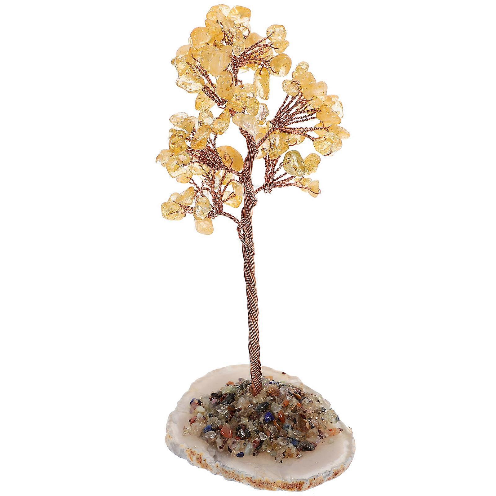 Money Tree Crystal Ornament for Desktop Decor 2Pcs Golden Tree Sculpture