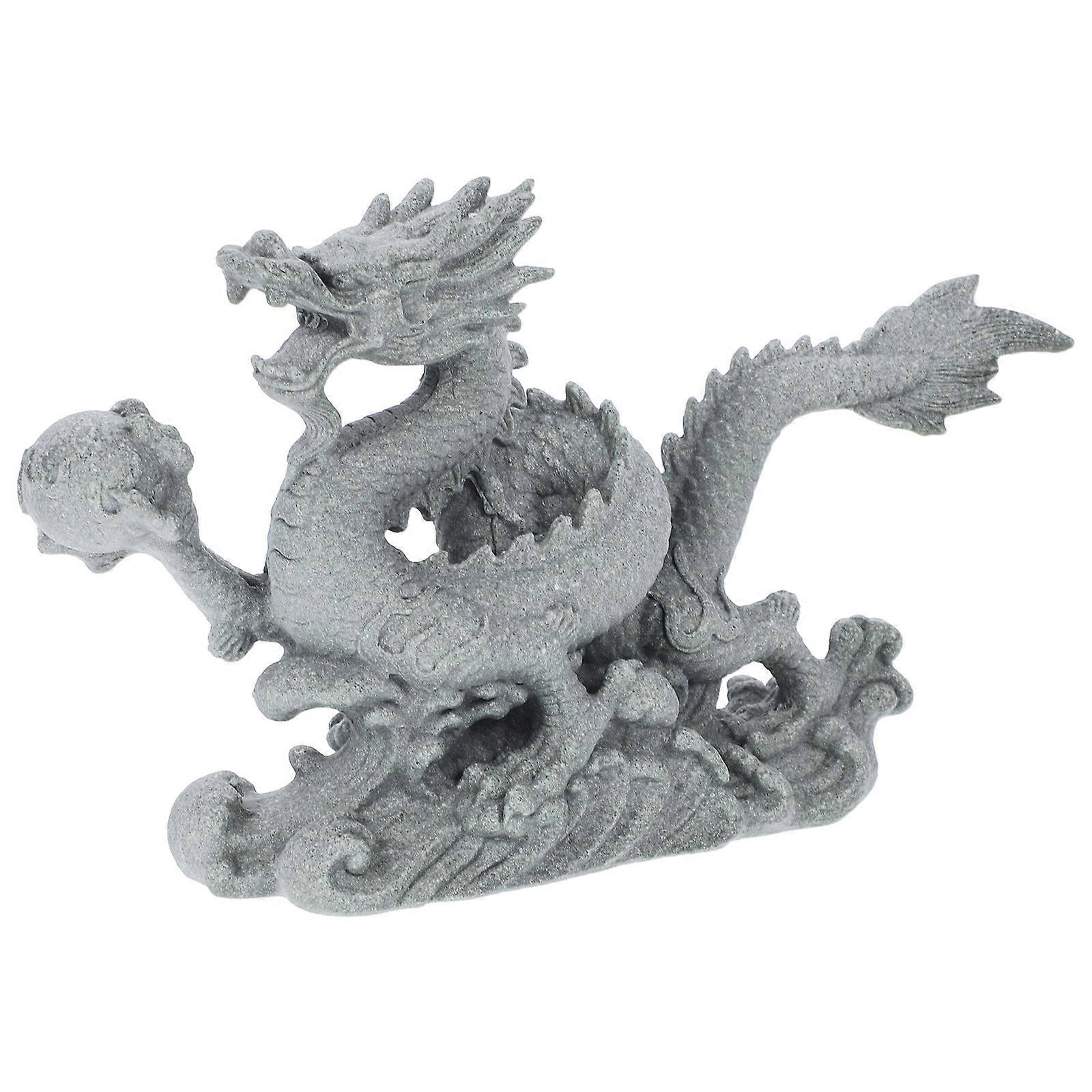 Dragon Statue Desktop Ornament 2Pcs Grey Resin Decor Ideal For Housewarming And Home Decoration Occasions In An Elegant Style