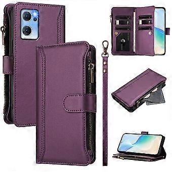 Case for OPPO Find X5 Lite Premium Leather Zipper Pocket Wallet Phone Case with 9 Card Slots and Detachable Wrist Strap 2025