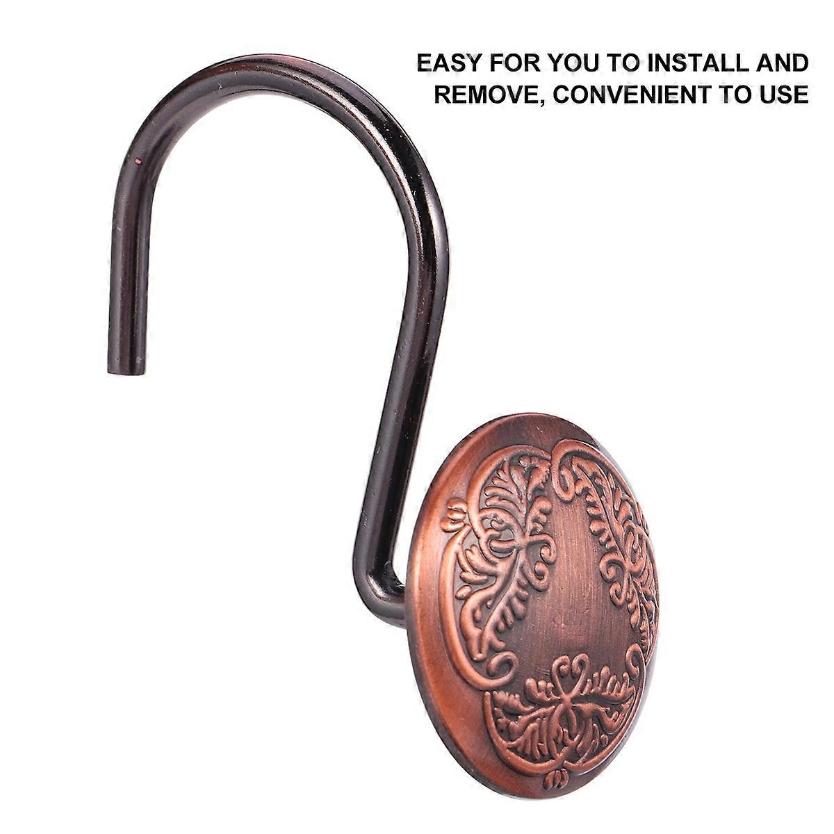 Brown Flower Pattern Shower Curtain Hook for Home Use 12Pcs Set