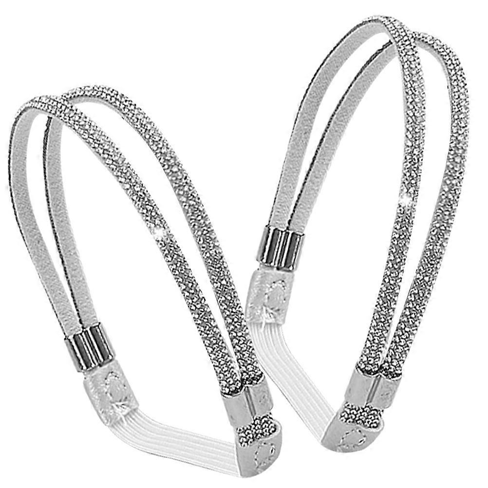 Elastic High Heels Shoe Straps for Decoration 4Pairs Silver with Rhinestones