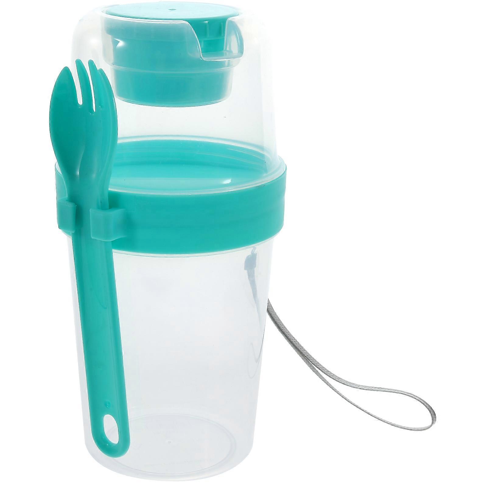 Overnight Oat Container Portable Salad Cup Double Layers Separated Storage Leak-Proof Jars Outdoor 7.3×3.5×3.5in Nordic Green 1Set