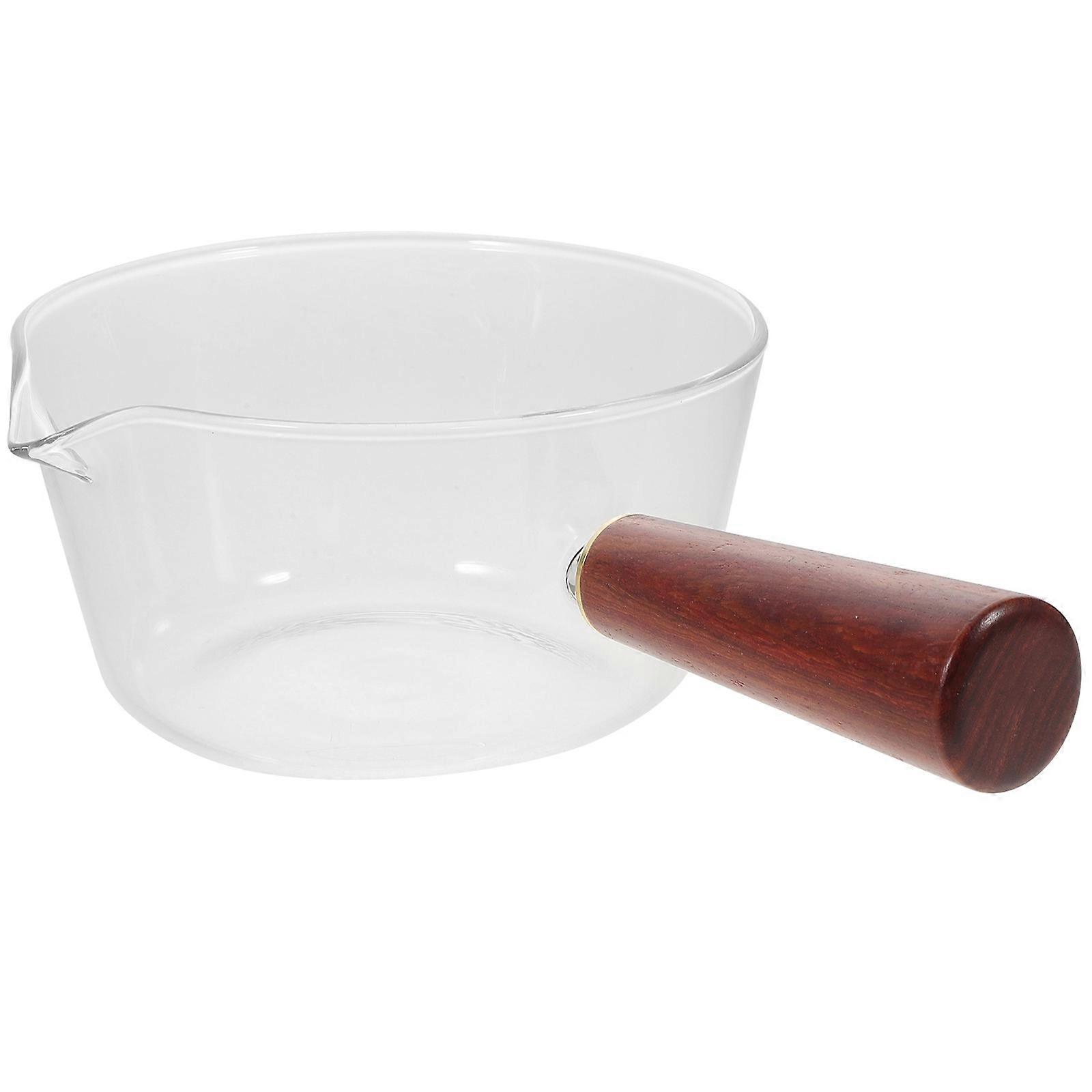 Glass Salad Bowl Saucepan for Food Storage with Wooden Handle 3Pcs