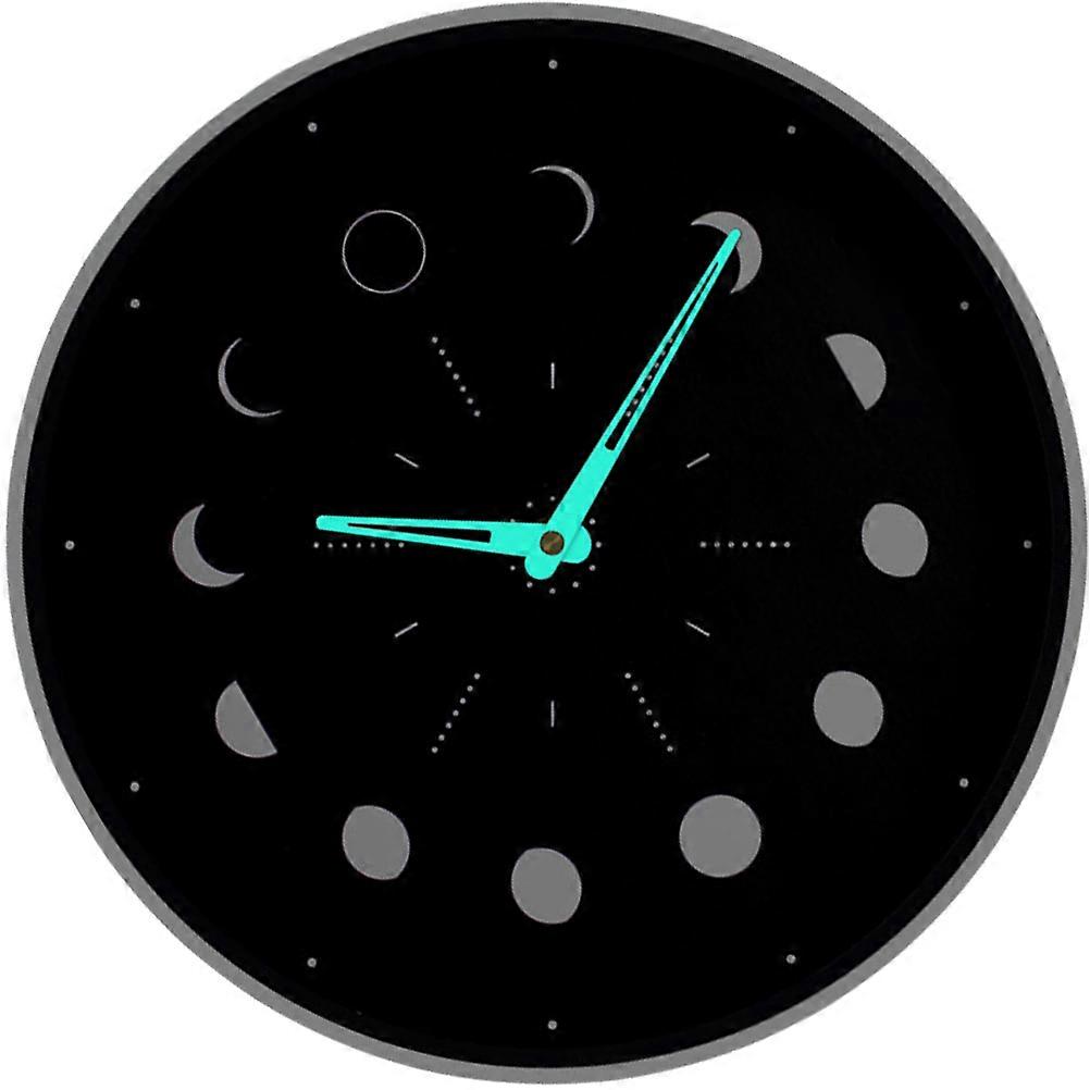 Black Wall Clock Wooden Luminous Moon Phase Mute Clock 3Pcs Set