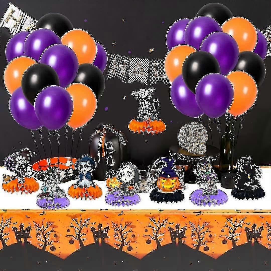 Halloween Table Decoration Set With 8pcs Table Centrepieces Table Cover Halloween Balloons